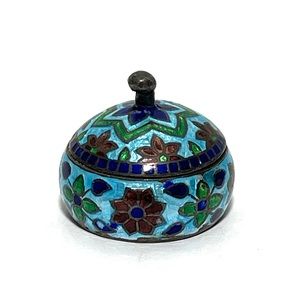 Vintage Sterling Silver Cloisonné Enamel Snuff Jar Bottle Lidded